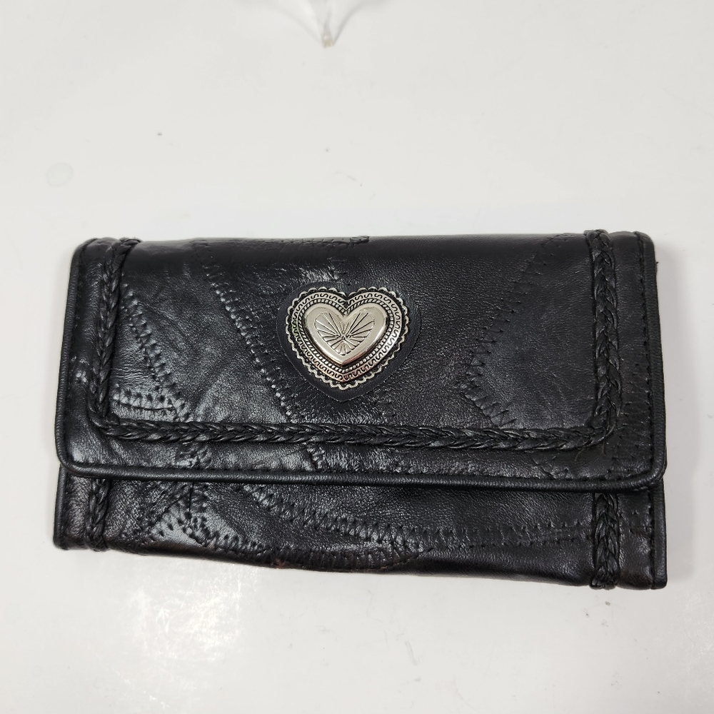 Black Leather Envelope Patchwork Wallet Silver He… - image 4